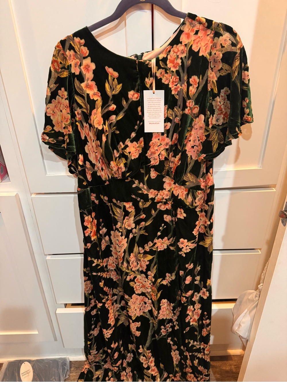 Modcloth Black Velvet Maxi Dress with Pink Floral Print